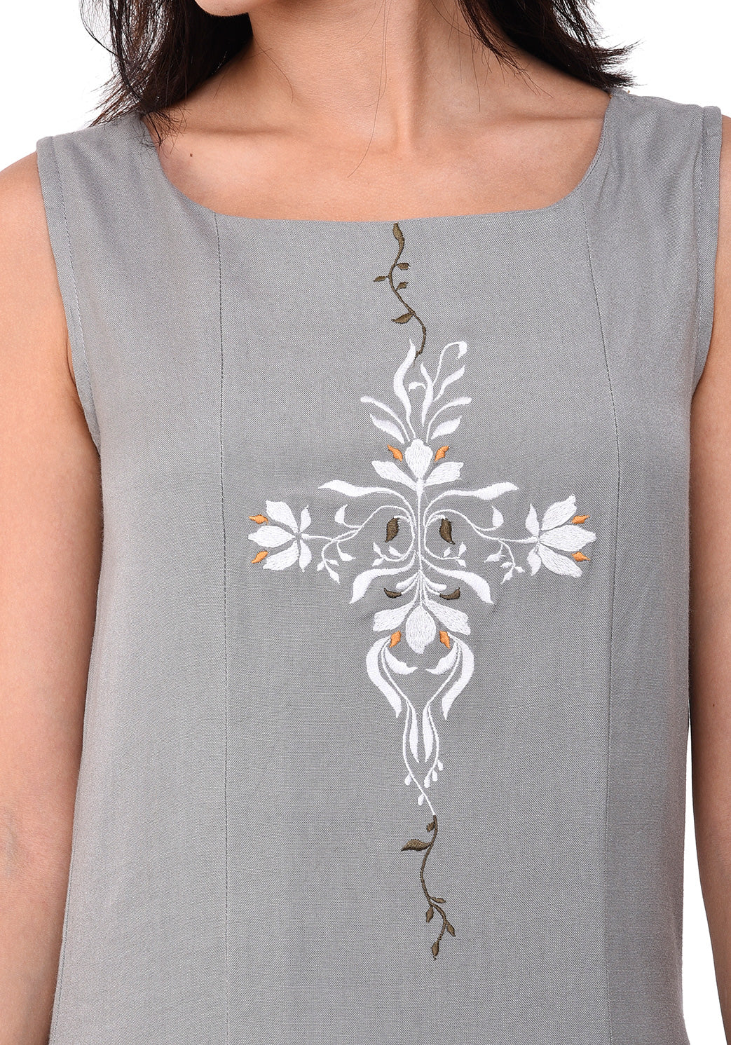 Floral Embroidered Maxi Dress - Grey