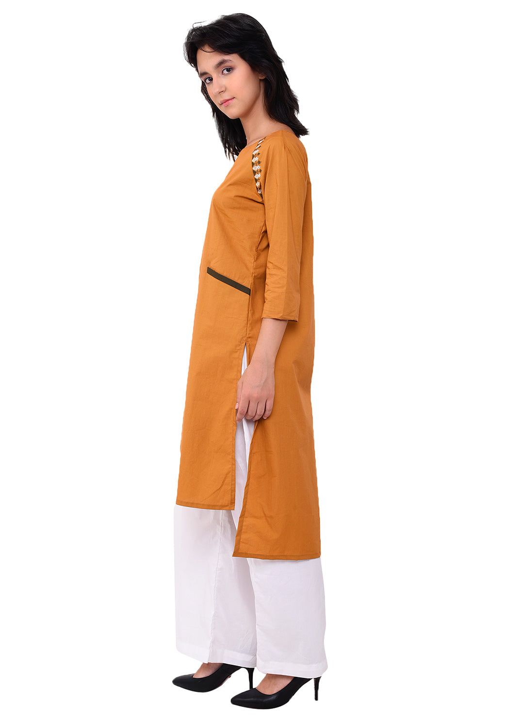 Emroidred Raglan Sleeve Kurta - Mustard