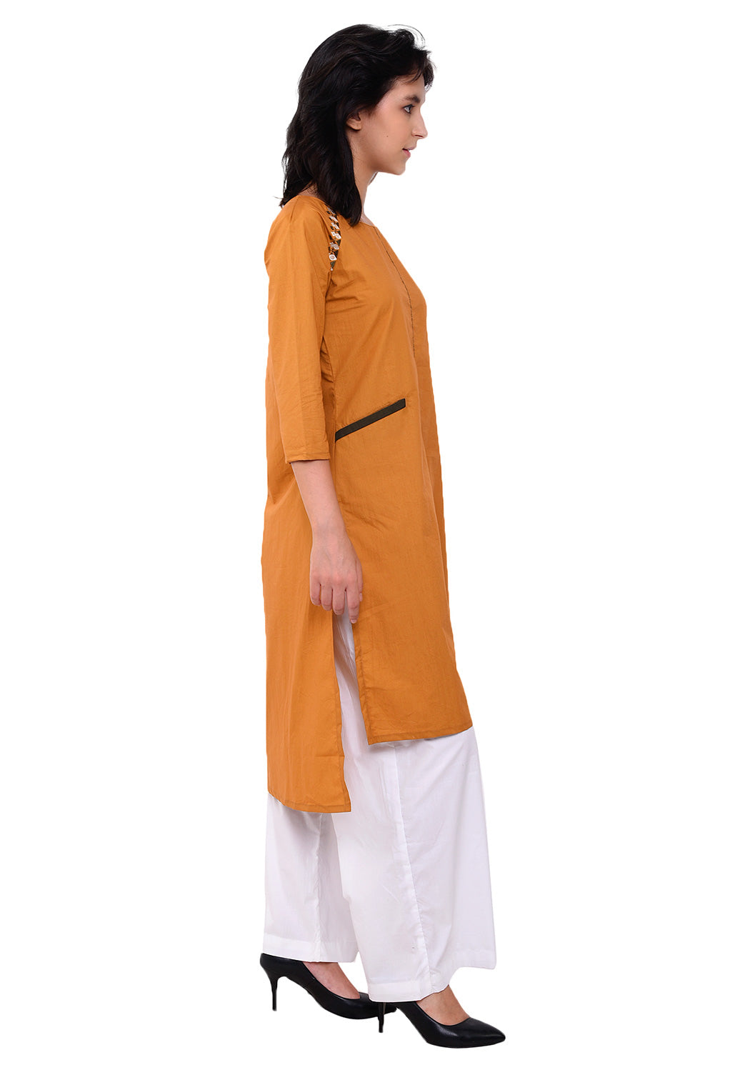 Emroidred Raglan Sleeve Kurta - Mustard