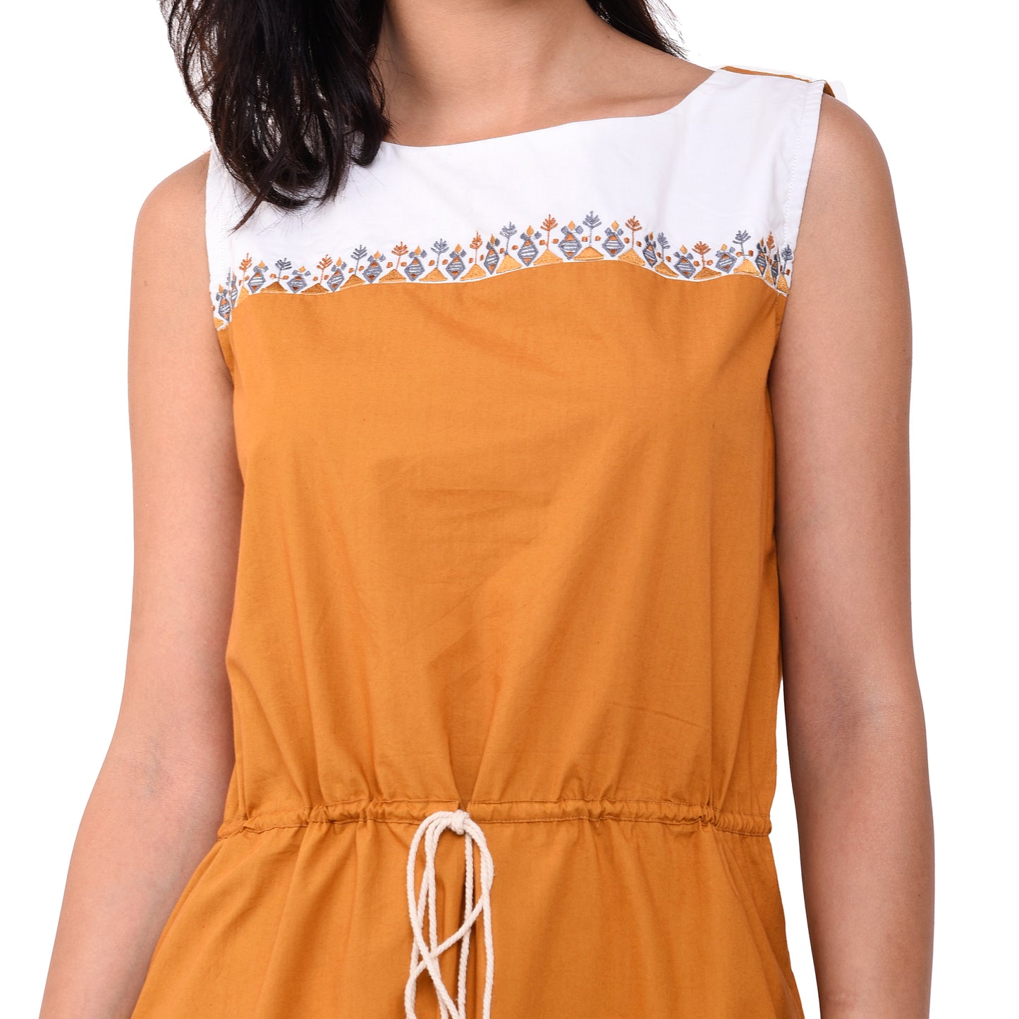 Yoke Embroidered Tie- Up Kurta - Mustard