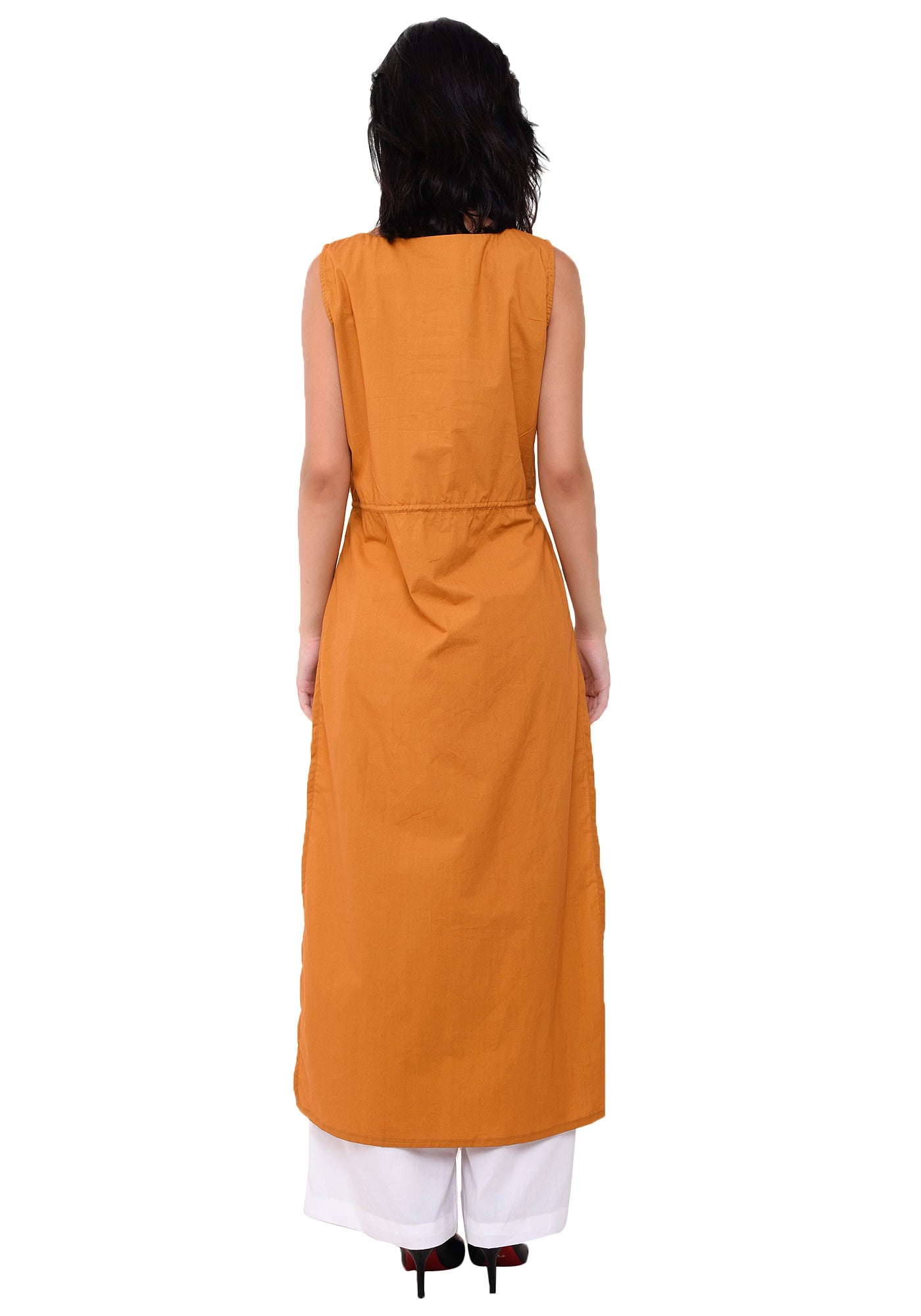 Yoke Embroidered Tie- Up Kurta - Mustard