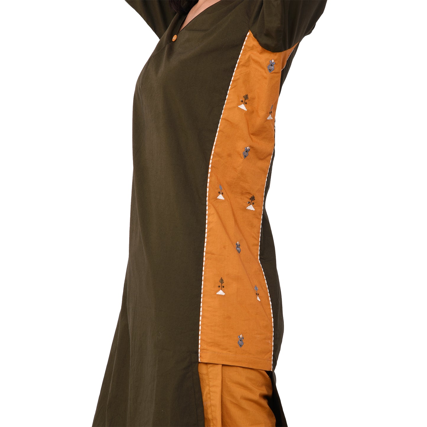 Embroidered Designer Kurta - Army Green