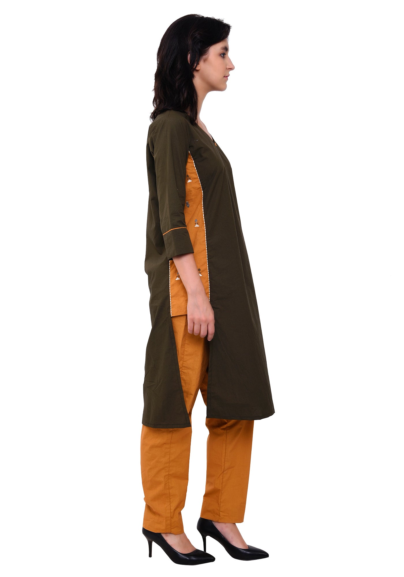 Embroidered Designer Kurta - Army Green