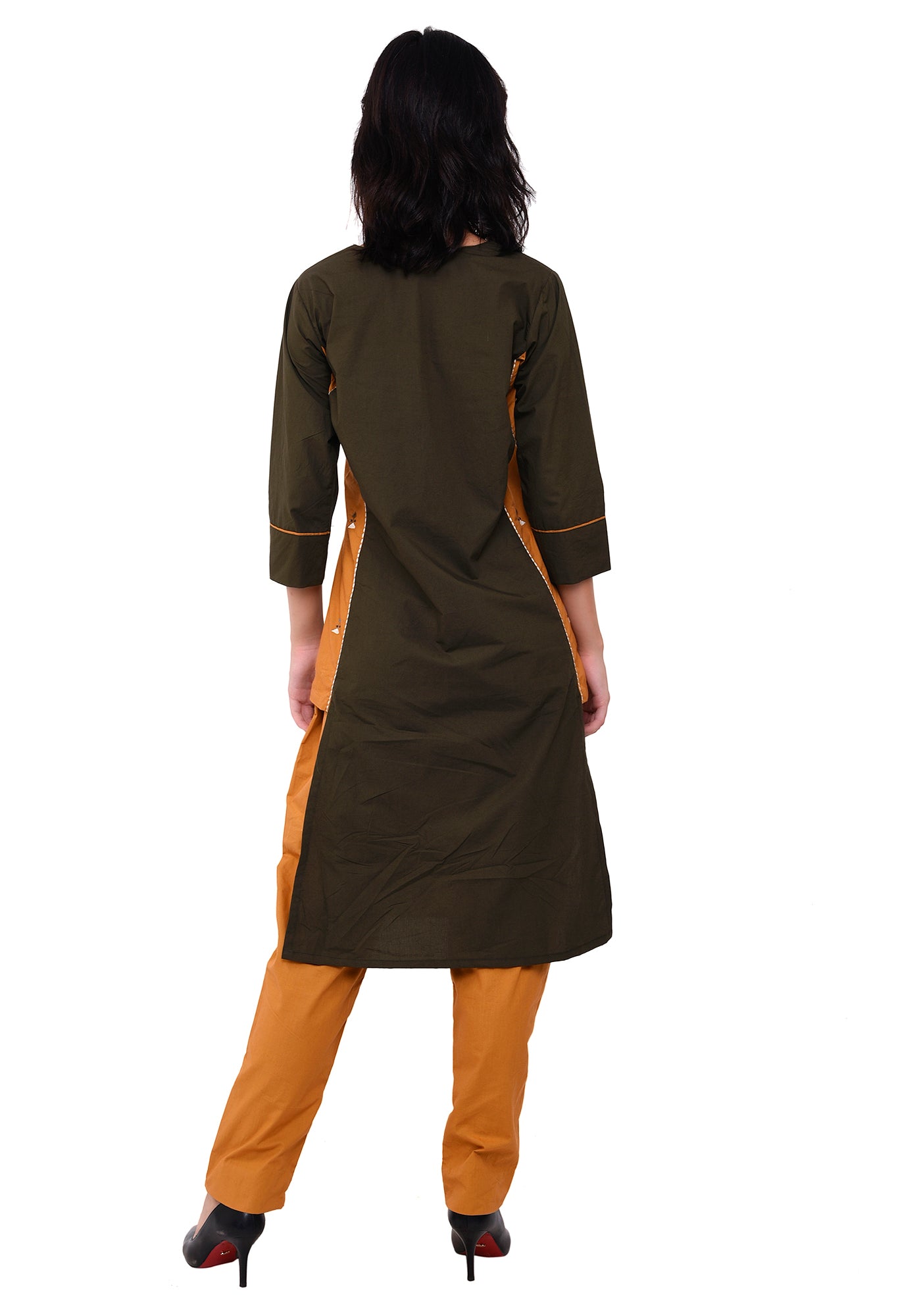 Embroidered Designer Kurta - Army Green
