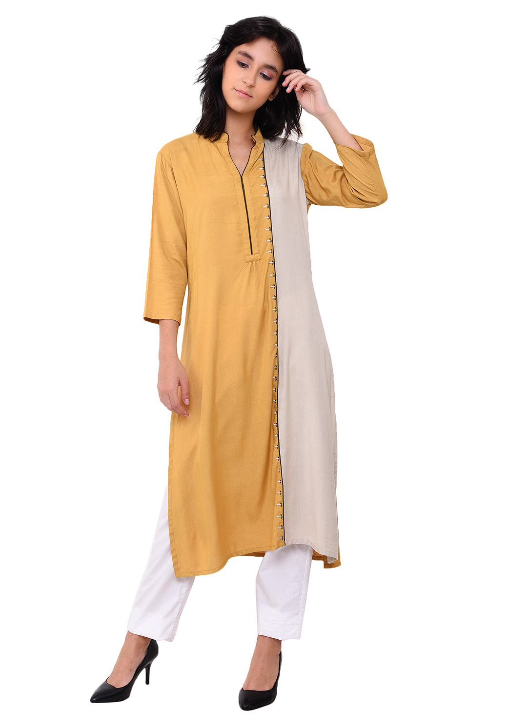 Embroidered Panelled Kurta - Sunflower