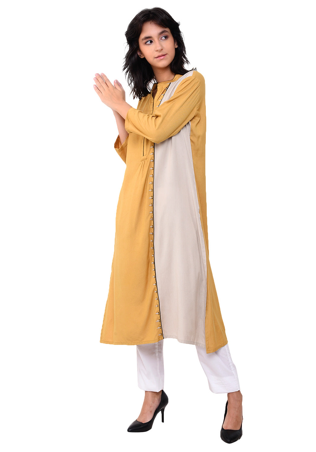 Embroidered Panelled Kurta - Sunflower
