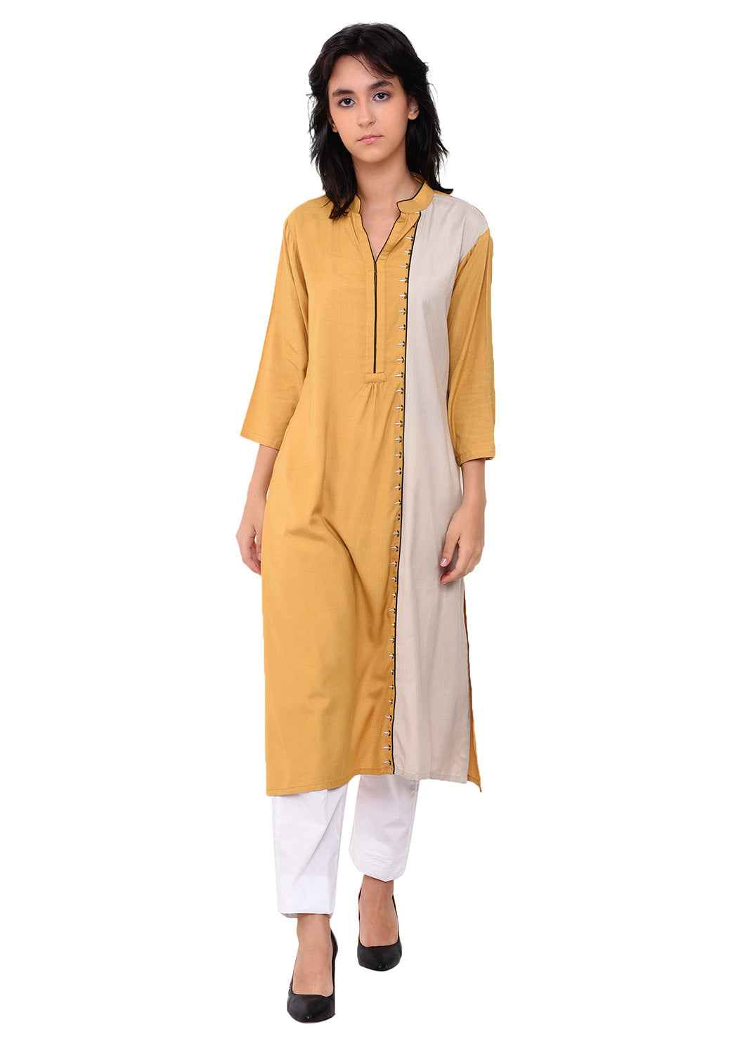 Embroidered Panelled Kurta - Sunflower