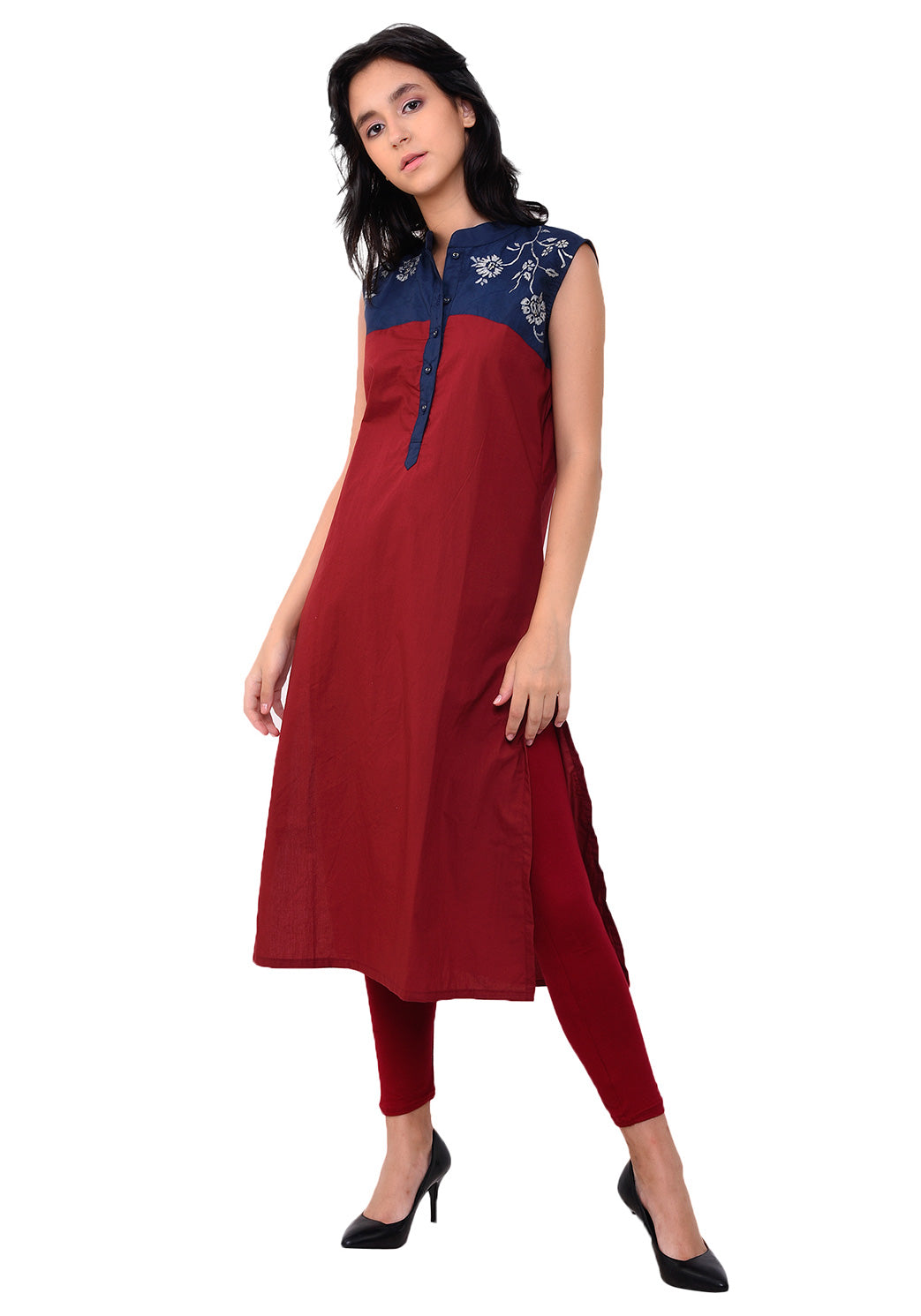 Embroidered Yoke Kurta - Maroon