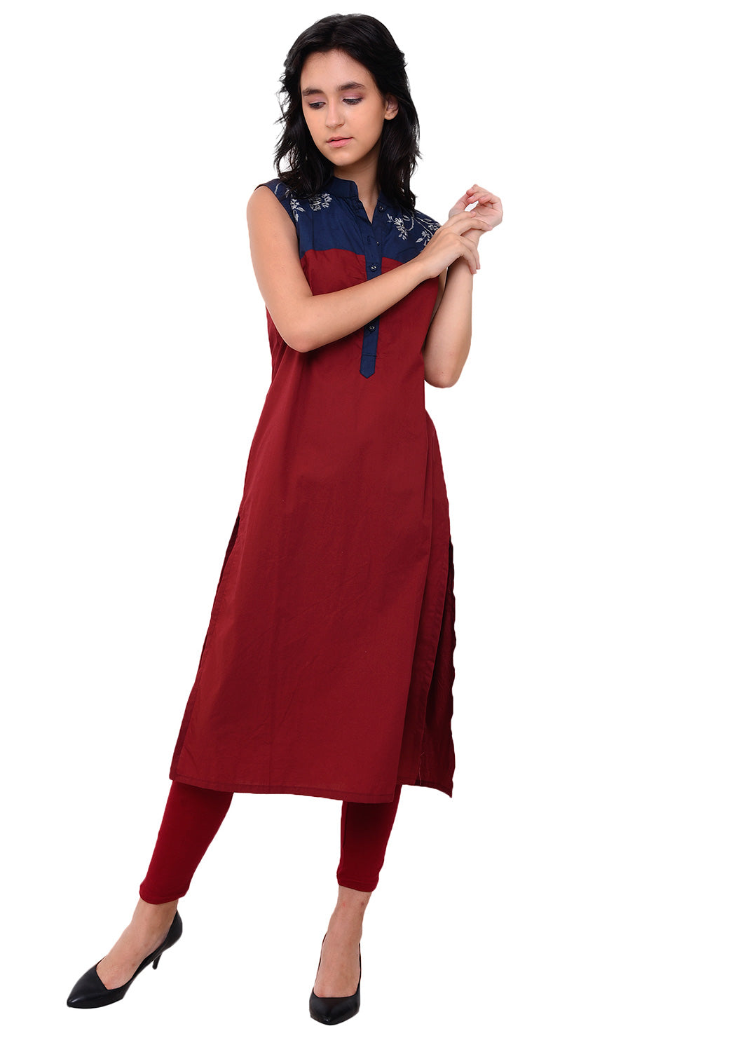 Embroidered Yoke Kurta - Maroon