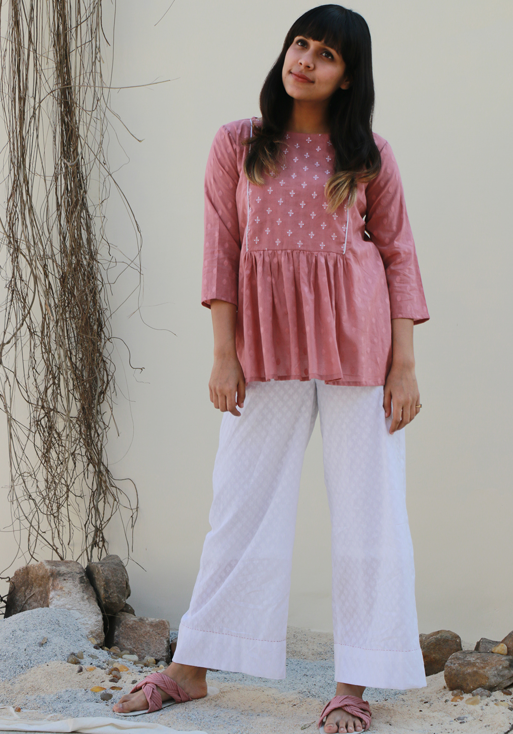 Embroidered Raindrops Pale Blush Top