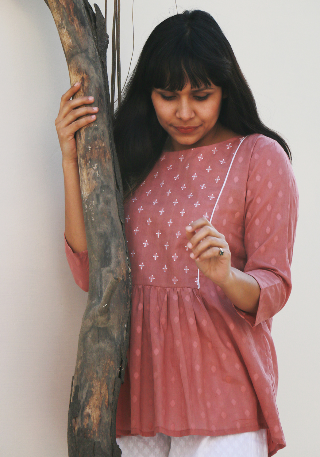 Embroidered Raindrops Pale Blush Top