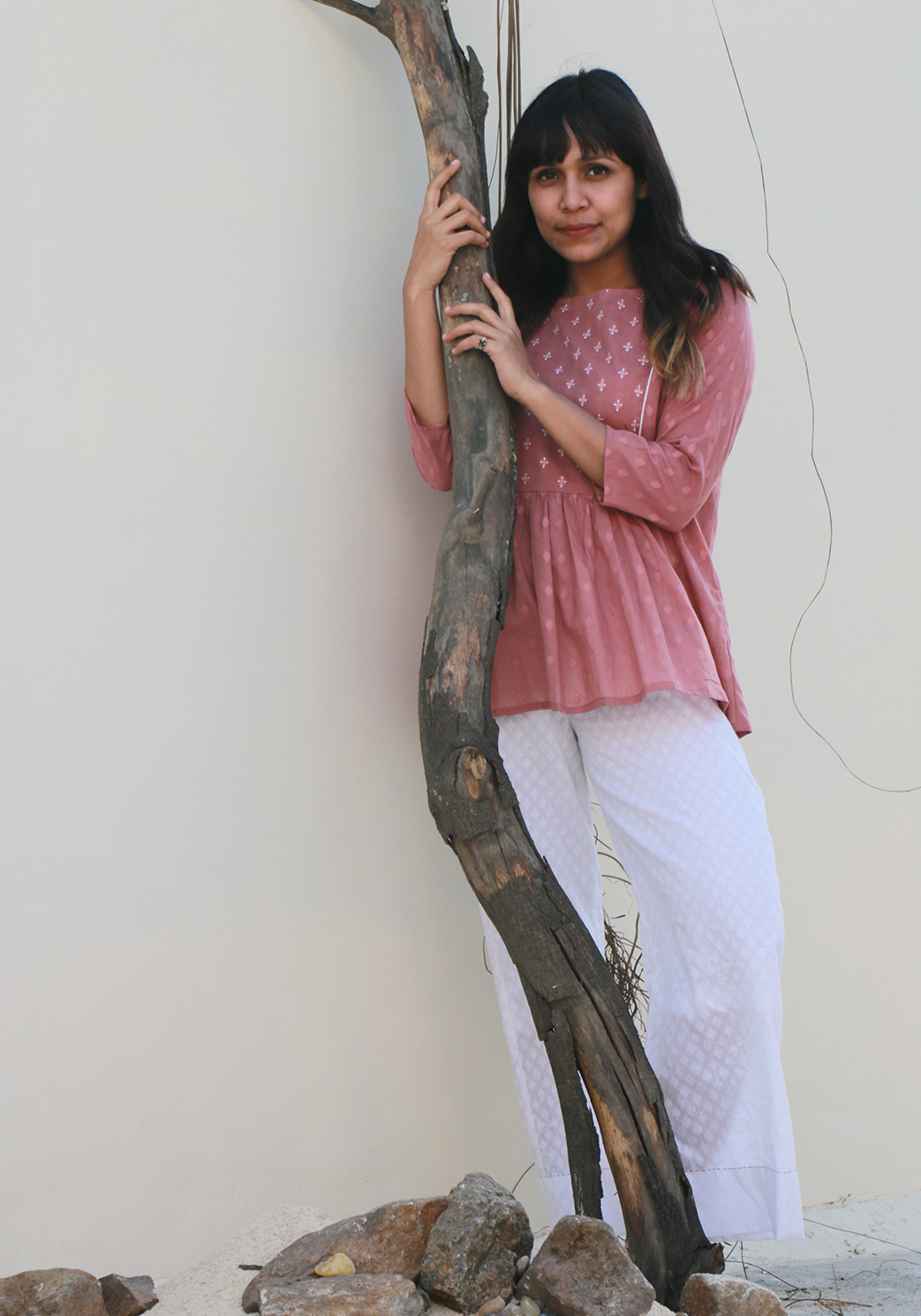 Embroidered Raindrops Pale Blush Top