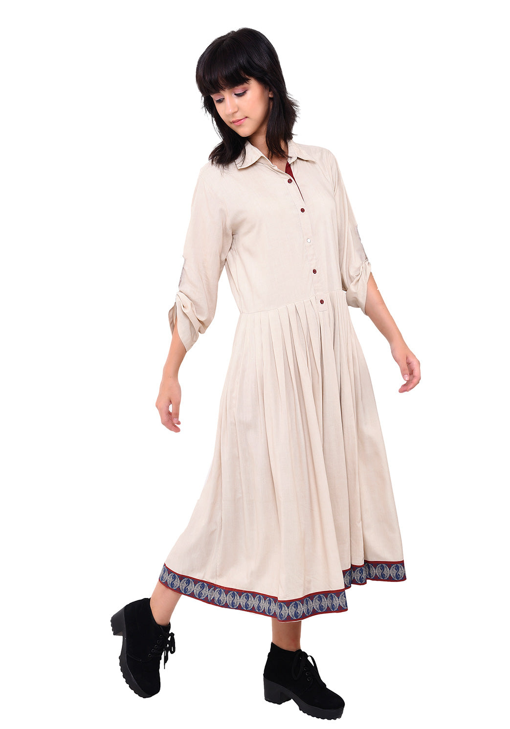 Pleated Semi Shirt Dress - After Glow