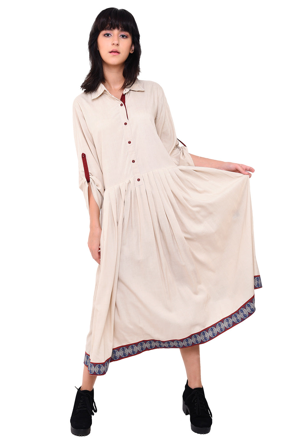 Pleated Semi Shirt Dress - After Glow