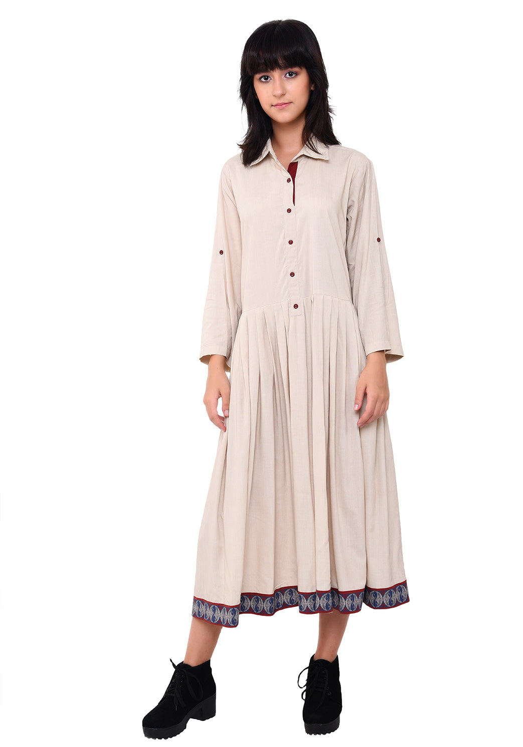 Pleated Semi Shirt Dress - After Glow