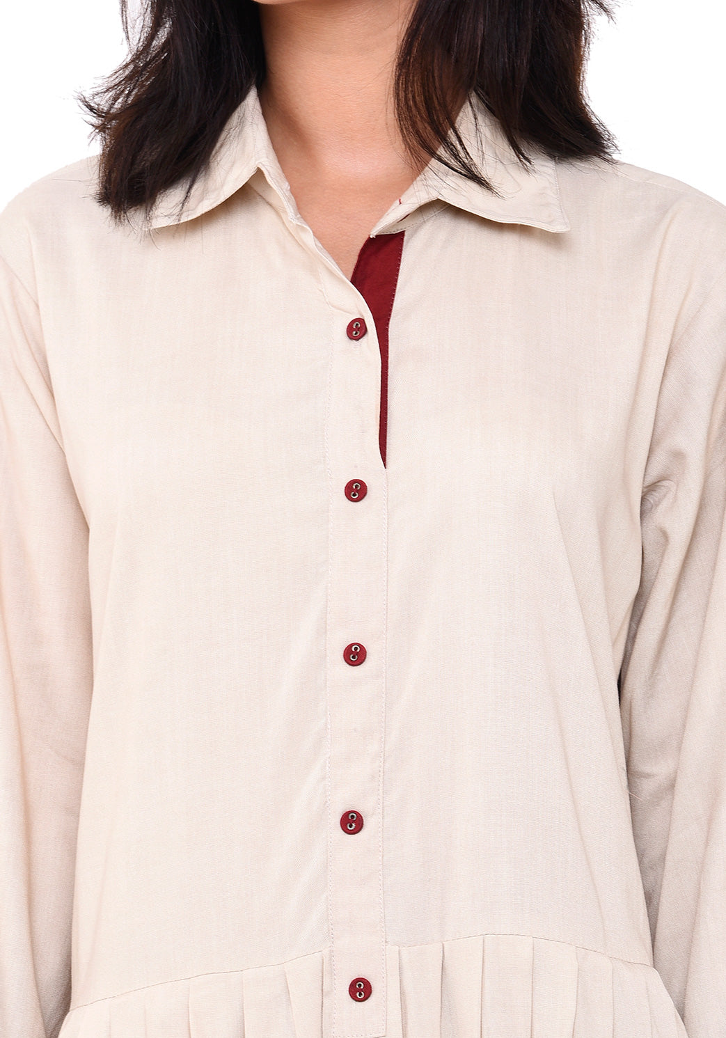 Pleated Semi Shirt Dress - After Glow