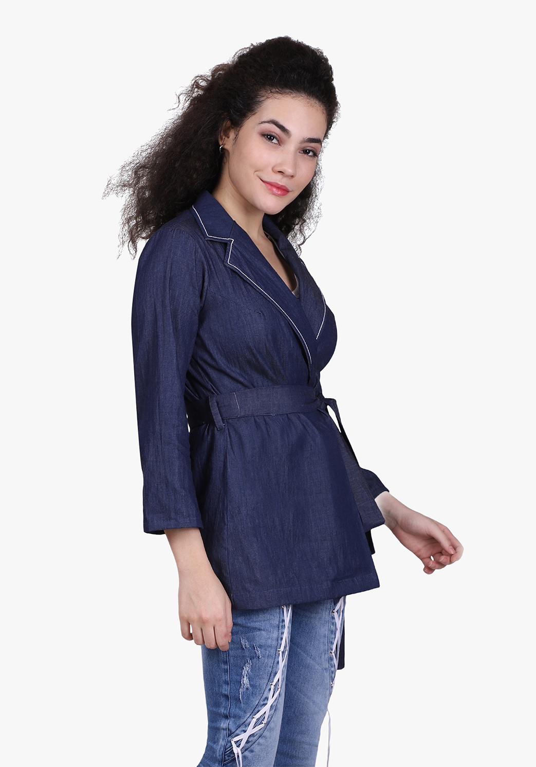 Ombre Blue Denim Tie-up Jacket