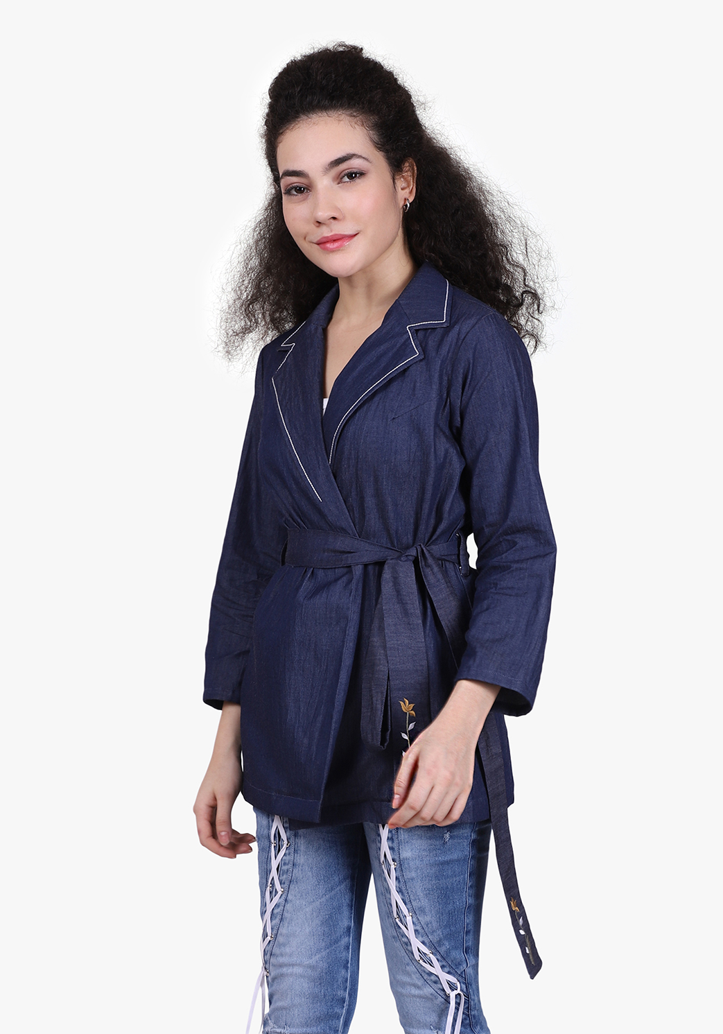 Ombre Blue Denim Tie-up Jacket