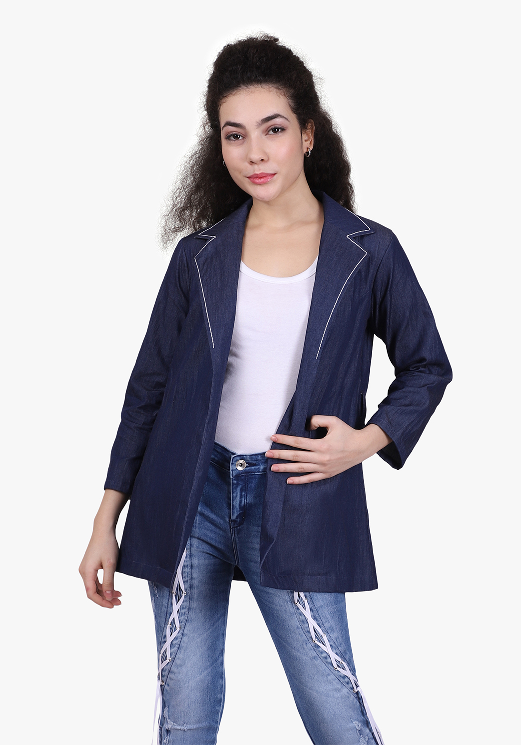 Ombre Blue Denim Tie-up Jacket