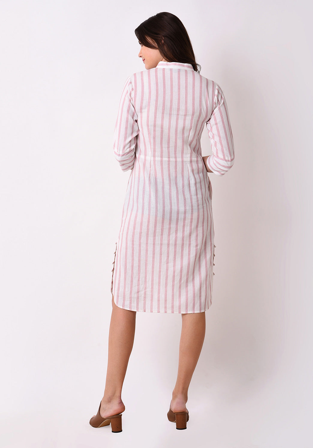 Button Down Embroidered Dress - Blush Pink