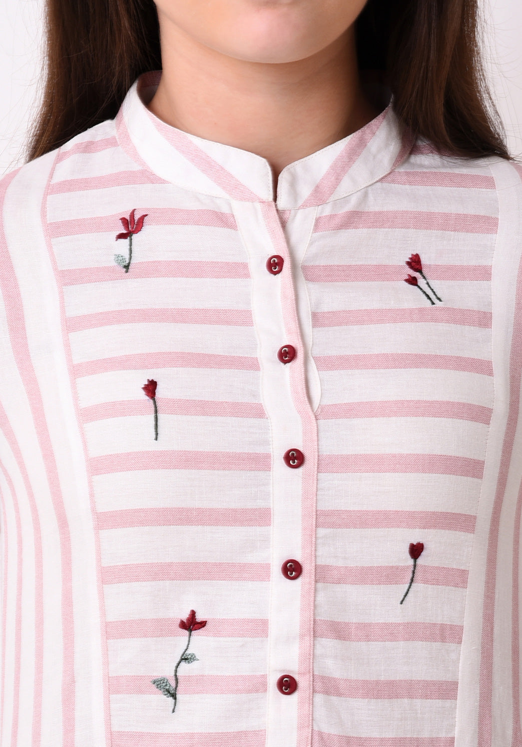 Button Down Embroidered Dress - Blush Pink