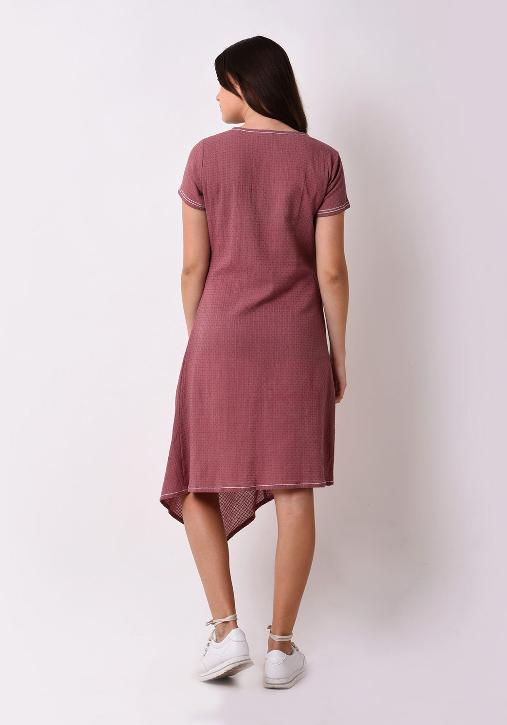 Waffle Dobby Side Tie-up Dress - Mauve