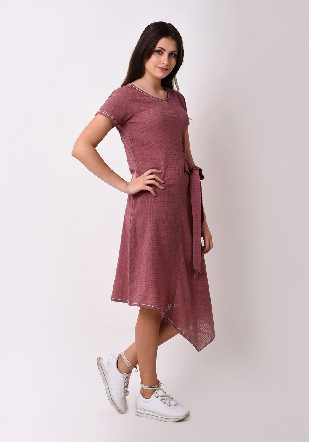 Waffle Dobby Side Tie-up Dress - Mauve