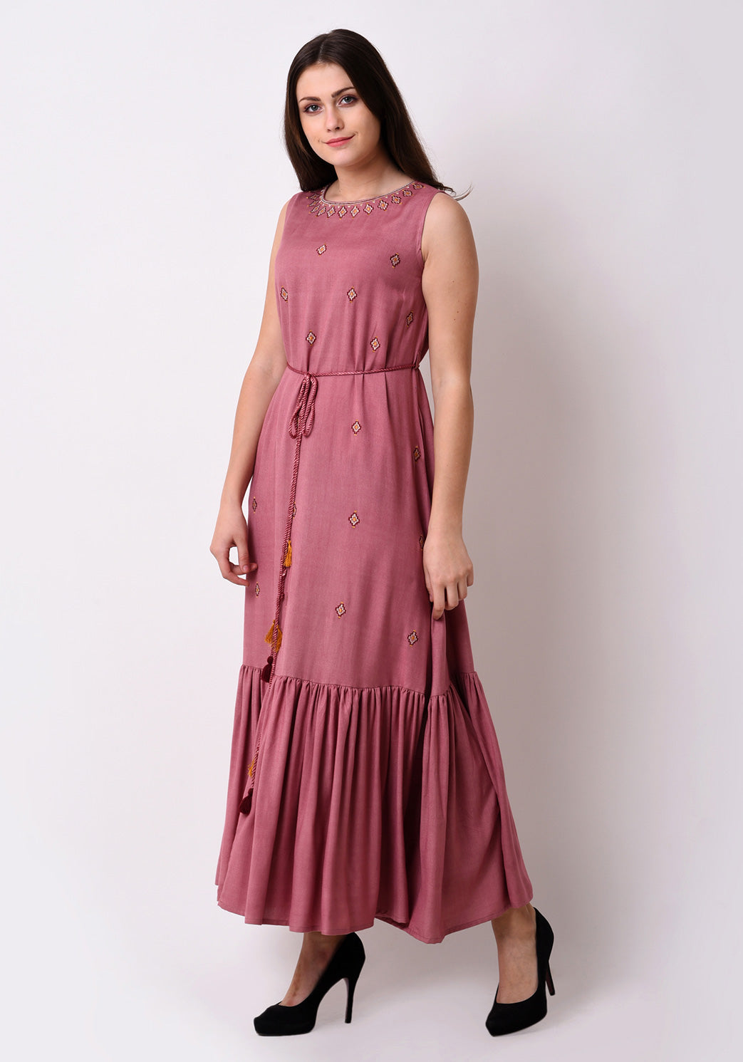 Embroidered Fairytale Maxi Dress - Mauve