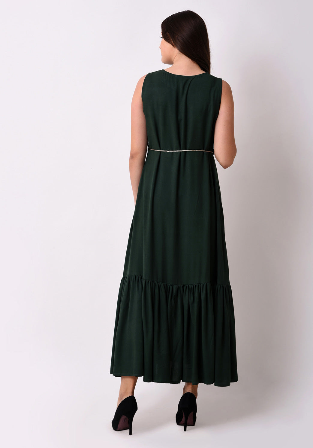 Embroidered Fairytale Maxi Dress - Bottle Green