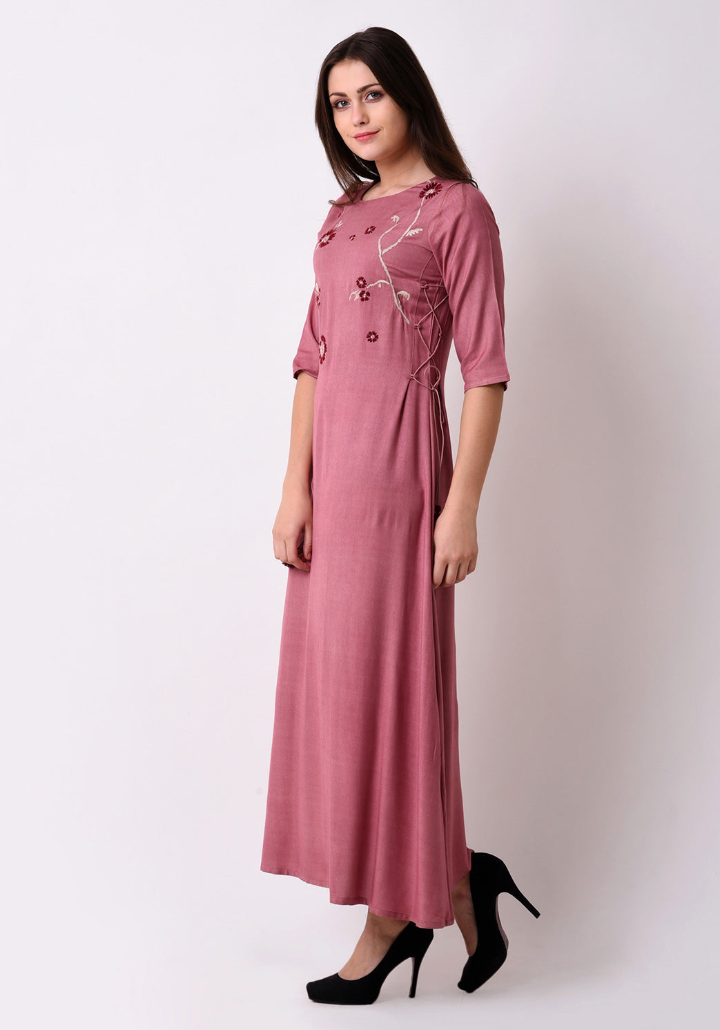 Elegant Side Tie-up Maxi Dress - Mauve