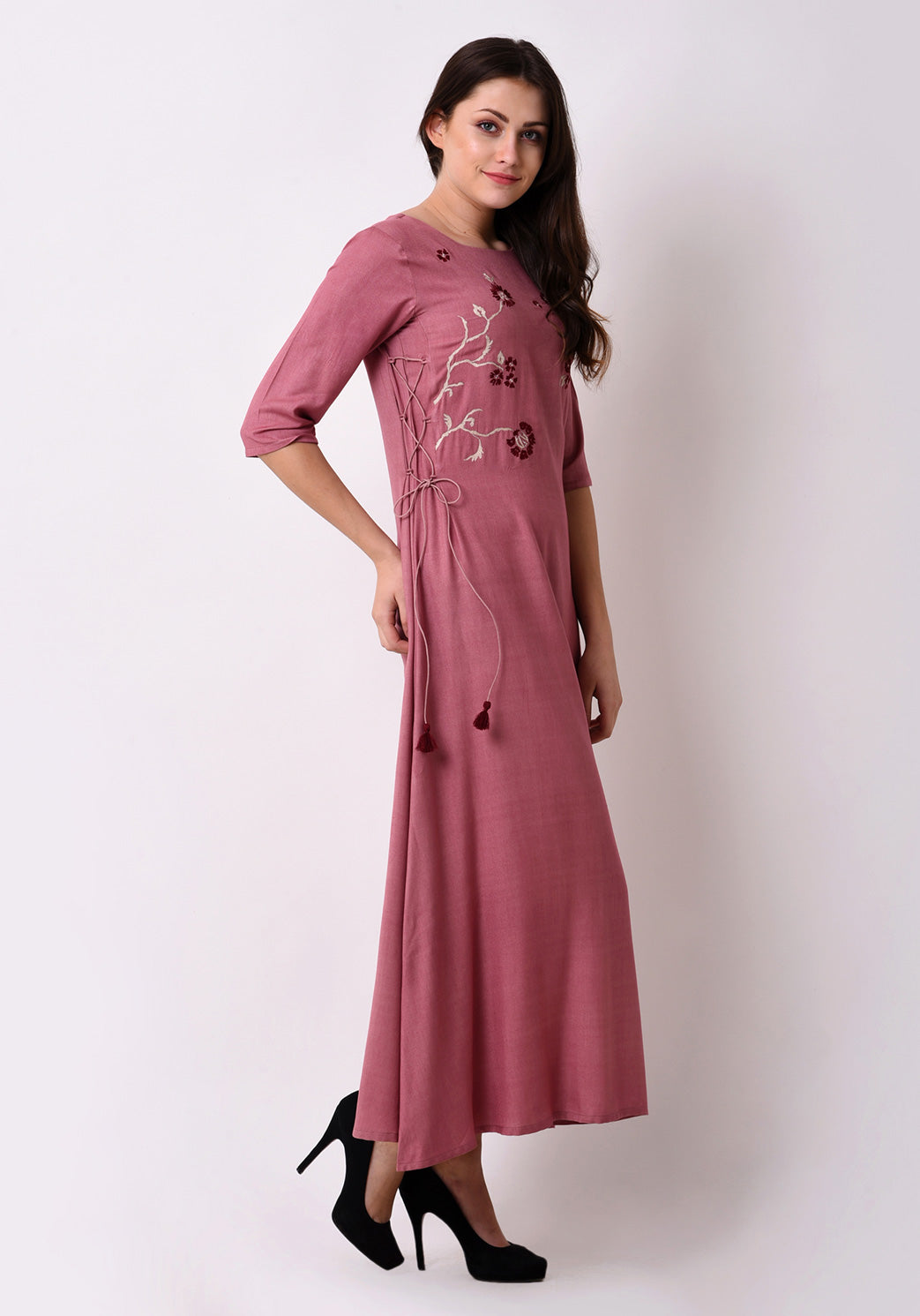 Elegant Side Tie-up Maxi Dress - Mauve