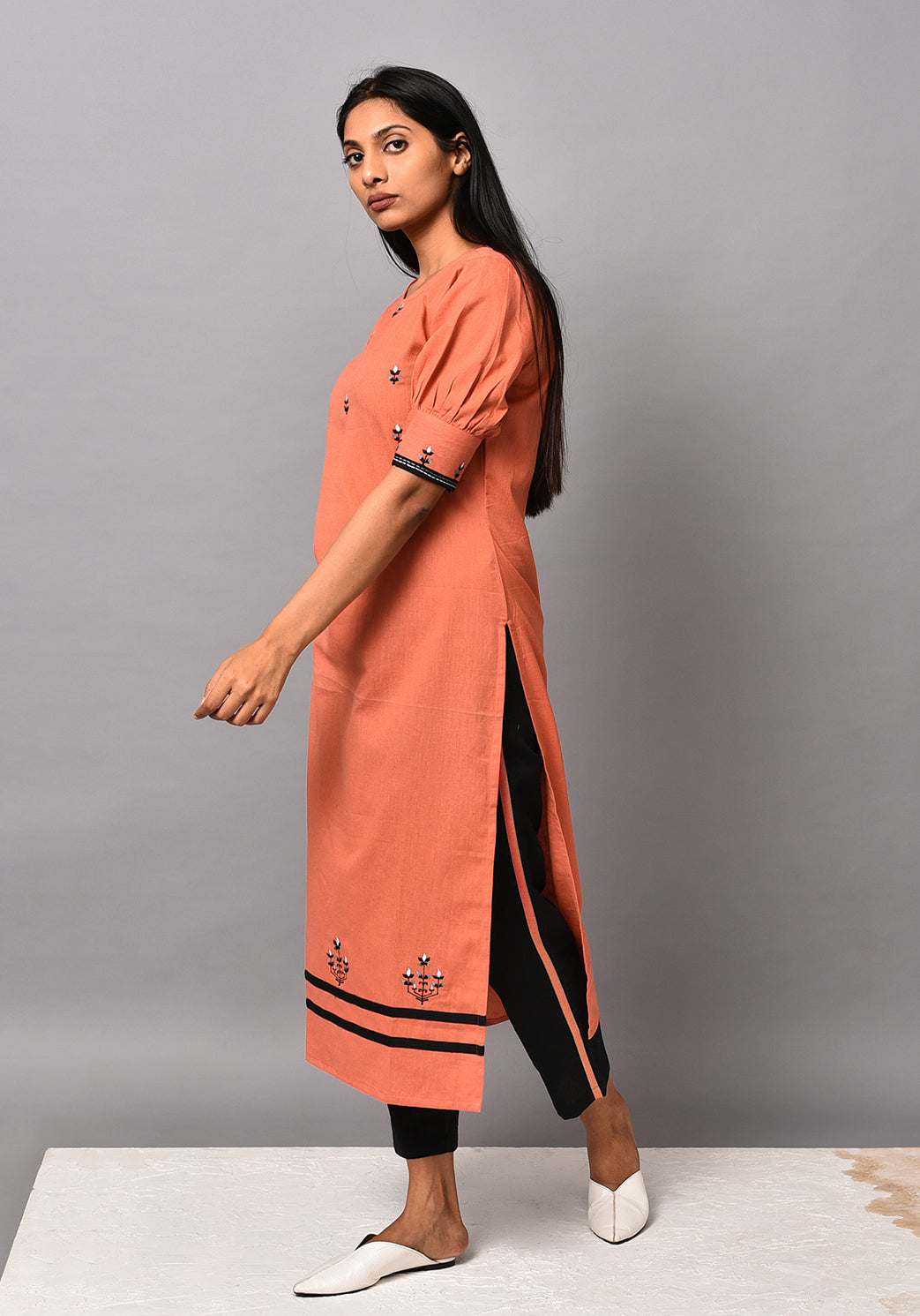 Dusty Orange Gathered Sleeve Kurta Set