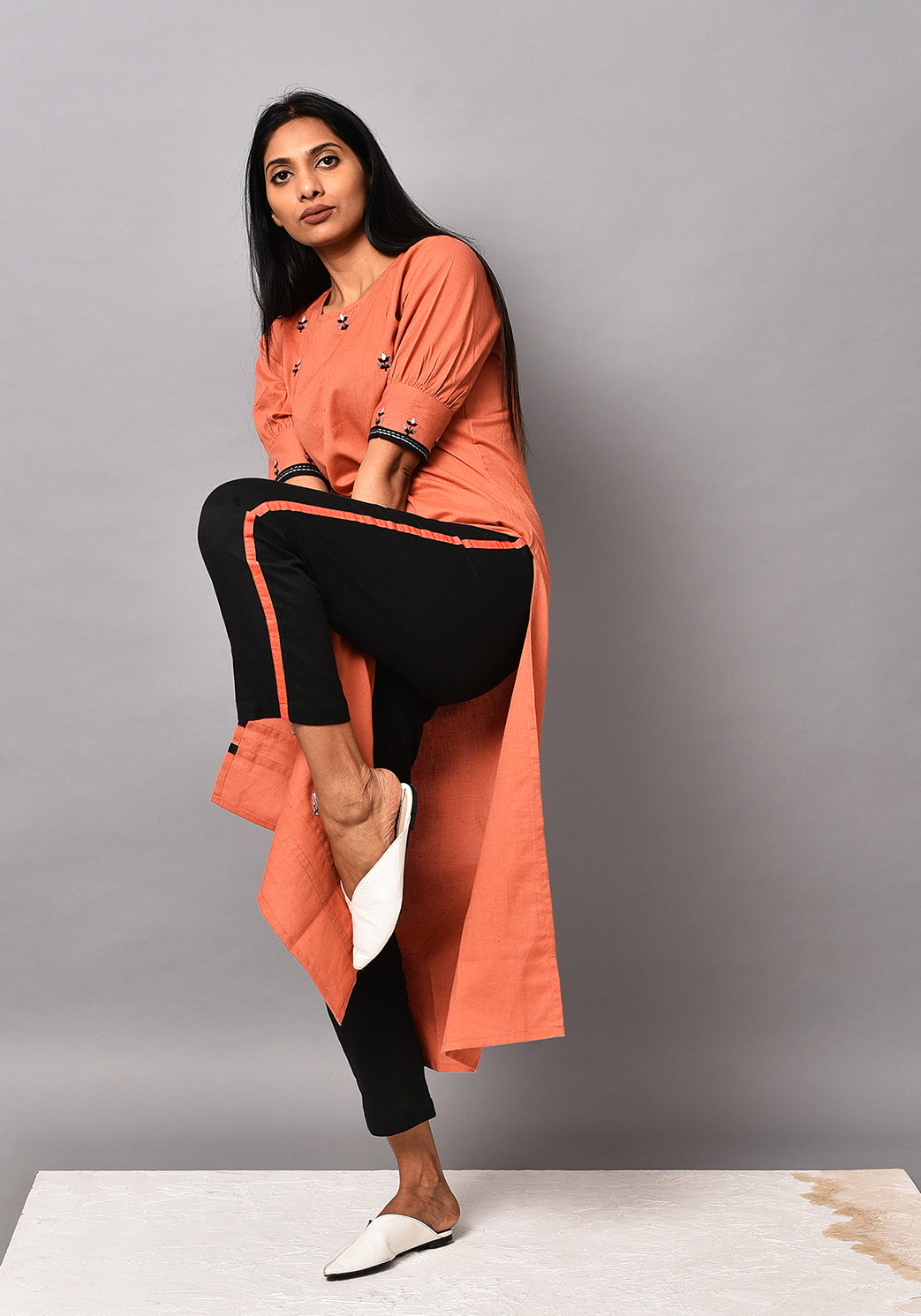 Dusty Orange Gathered Sleeve Kurta Set