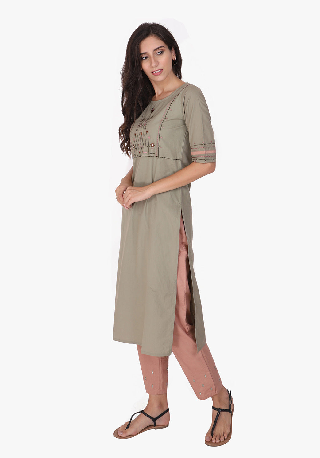 Tribal Embroidered Straight Kurta - Fair Green