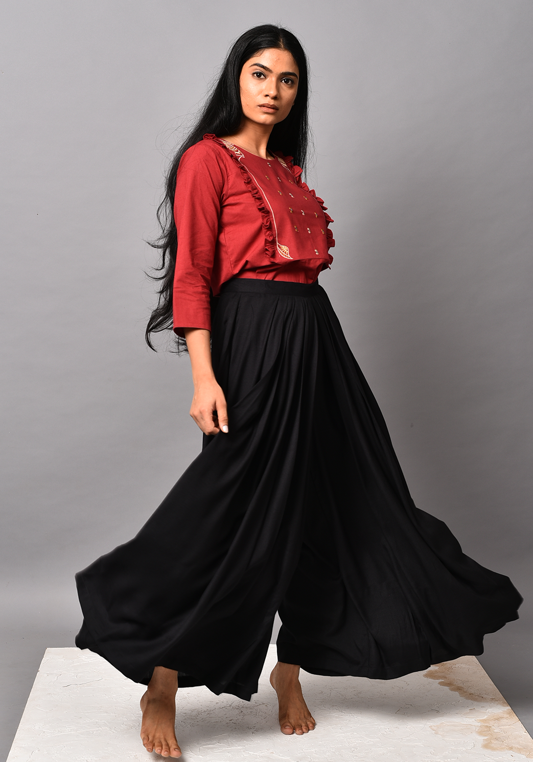 Silver Horse Round Neck Maroon Top
