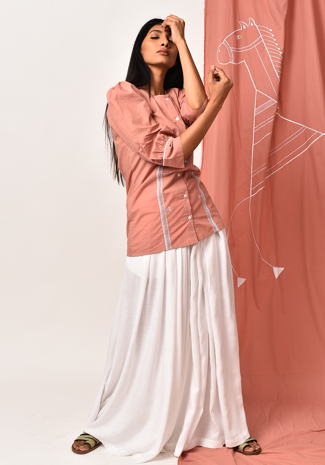 Tribal Round Neck Peach Shirt