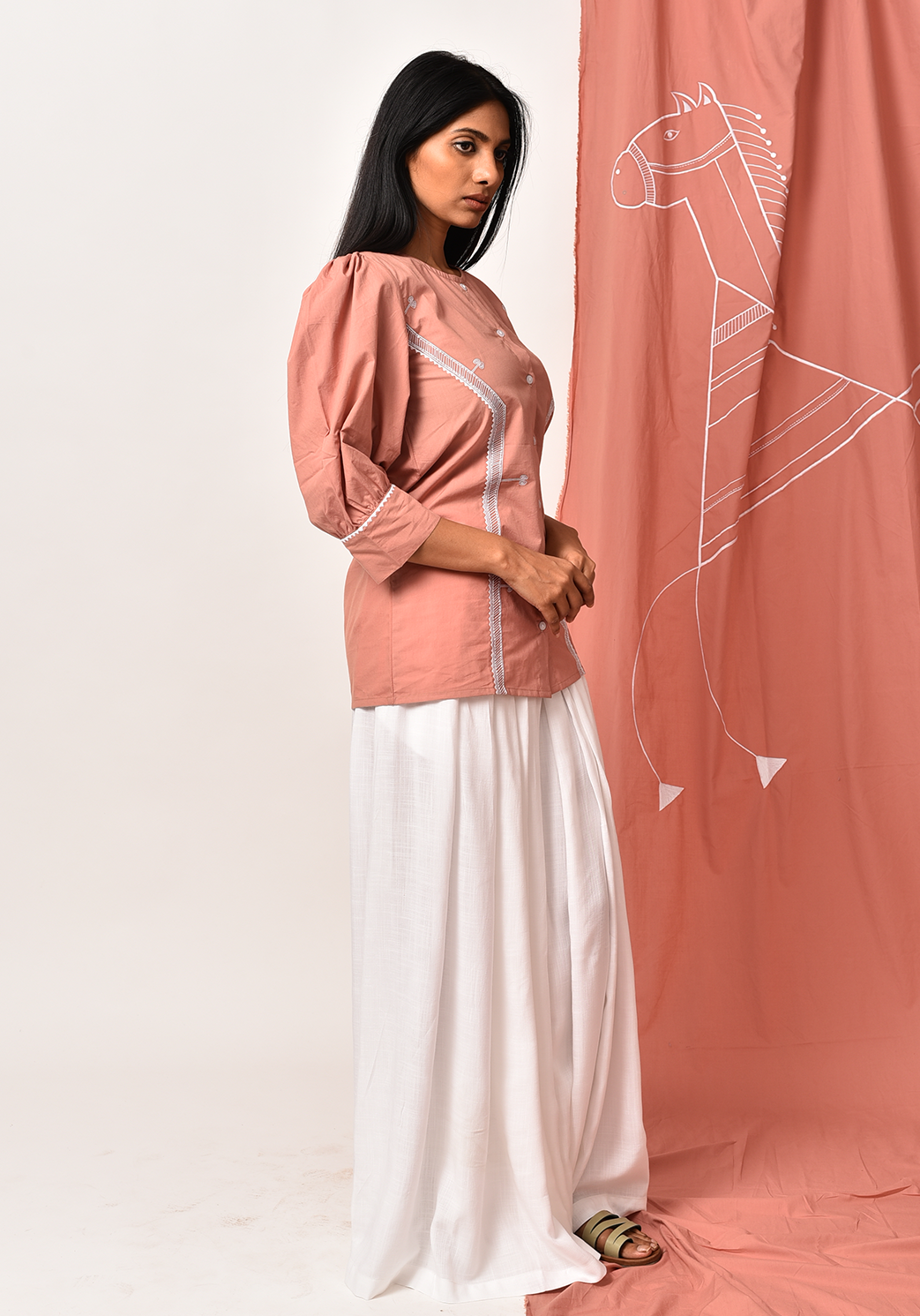 Tribal Round Neck Peach Shirt