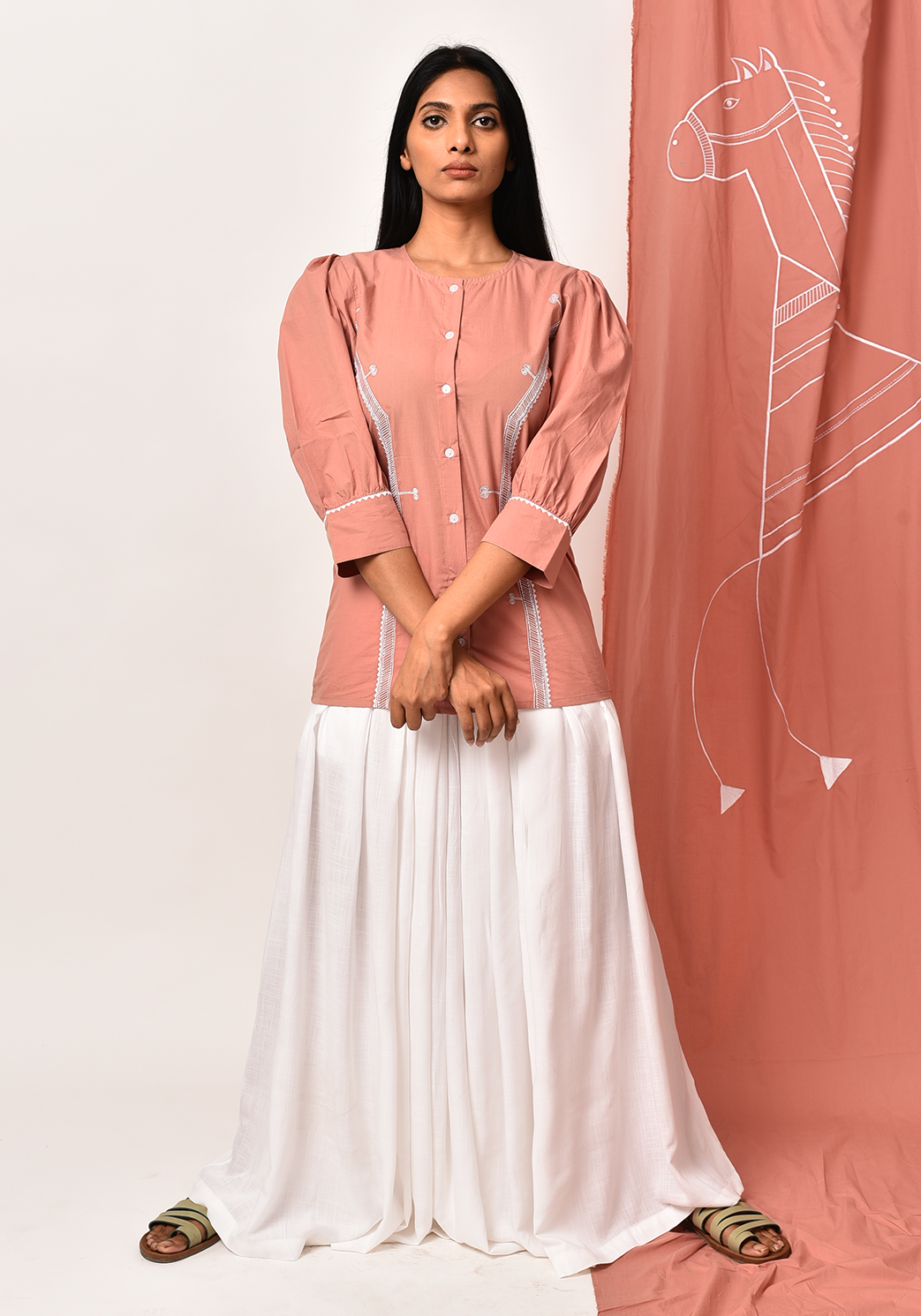 Tribal Round Neck Peach Shirt