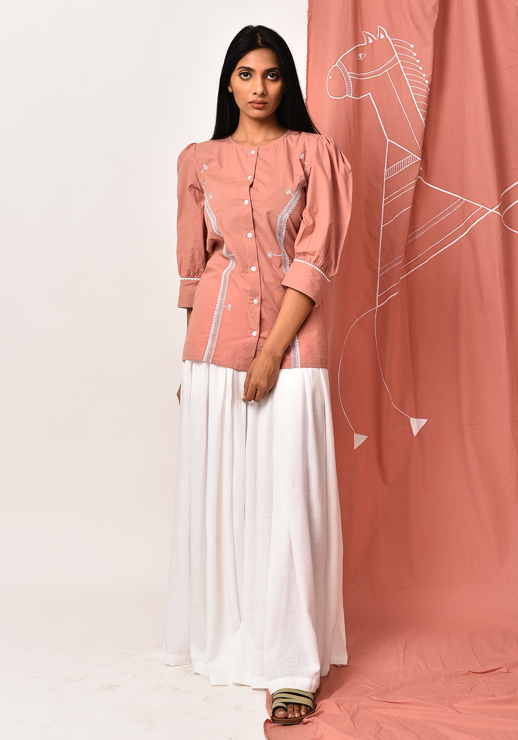 Tribal Round Neck Peach Shirt