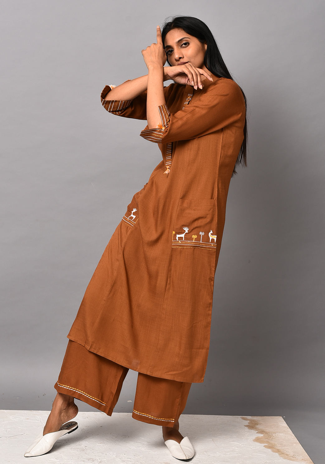 Wanderer A-line Brown Kurta Set