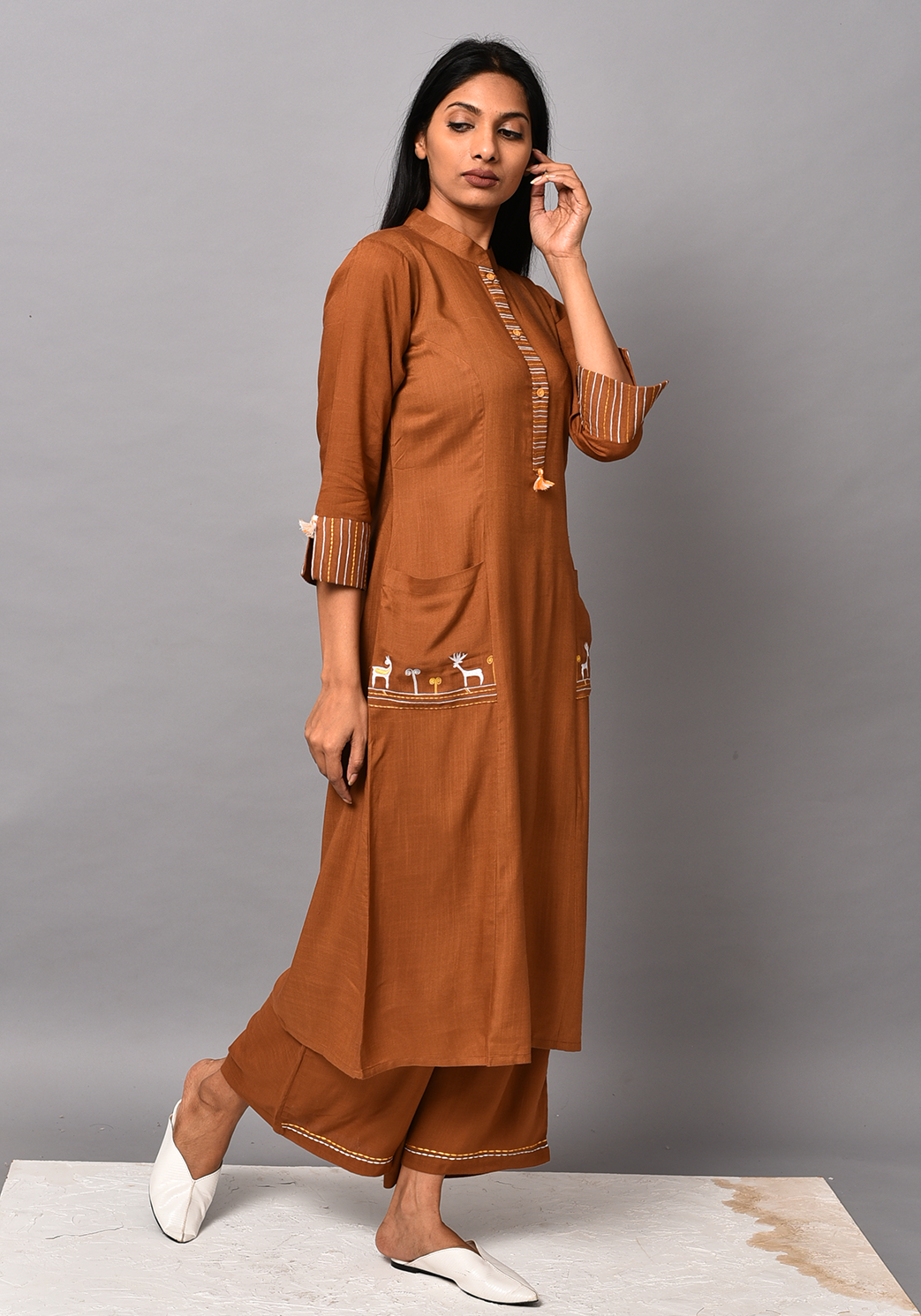 Wanderer A-line Brown Kurta Set