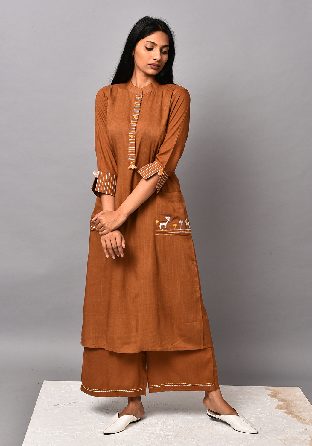 Wanderer A-line Brown Kurta Set