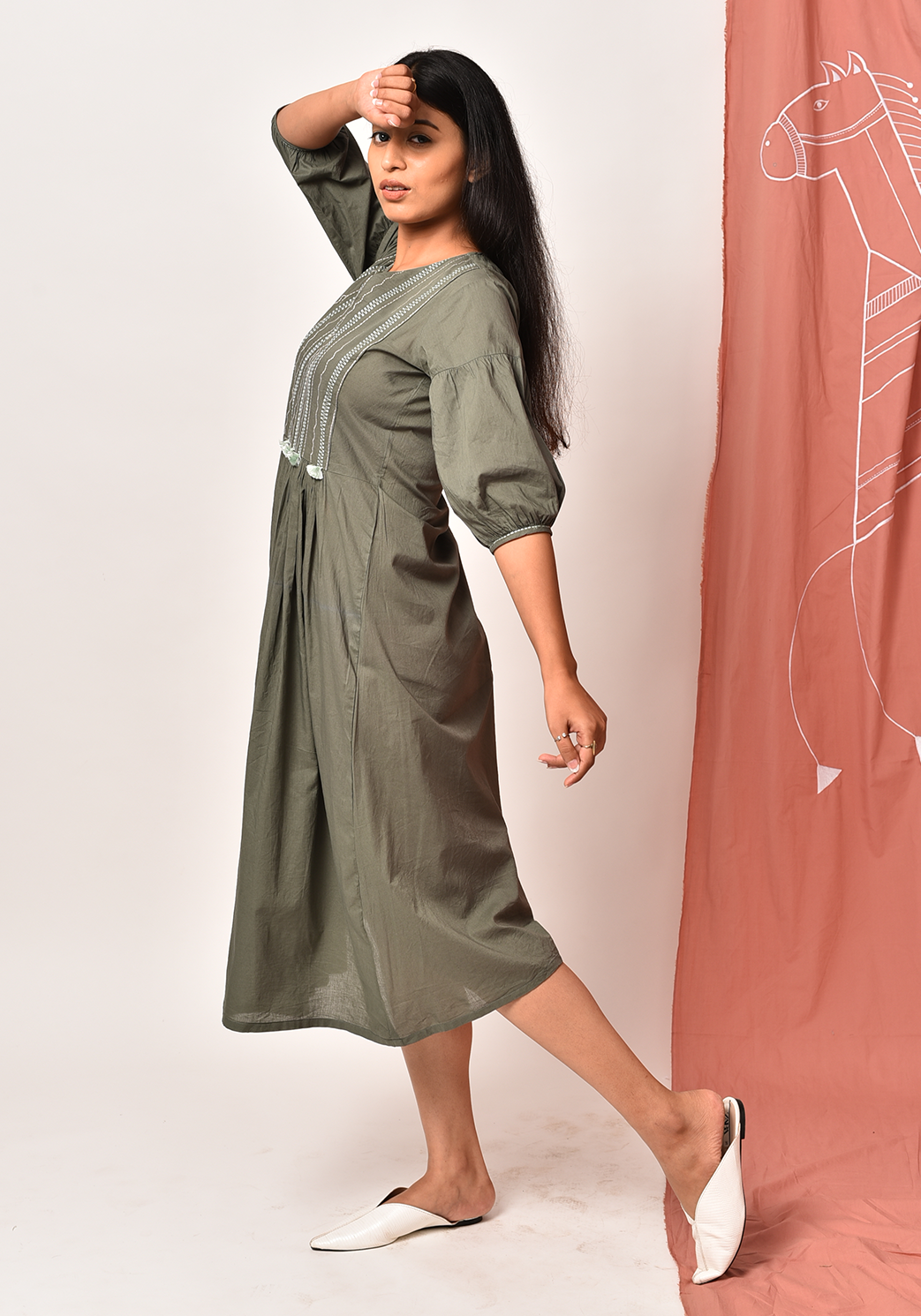 Zorani Gathered Comfrey Dress