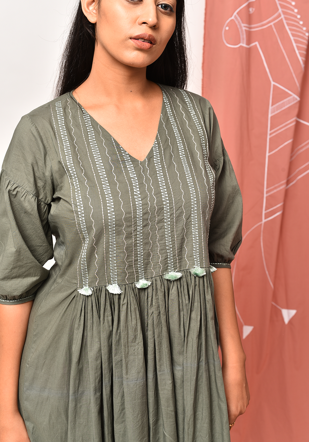 Zorani Gathered Comfrey Dress
