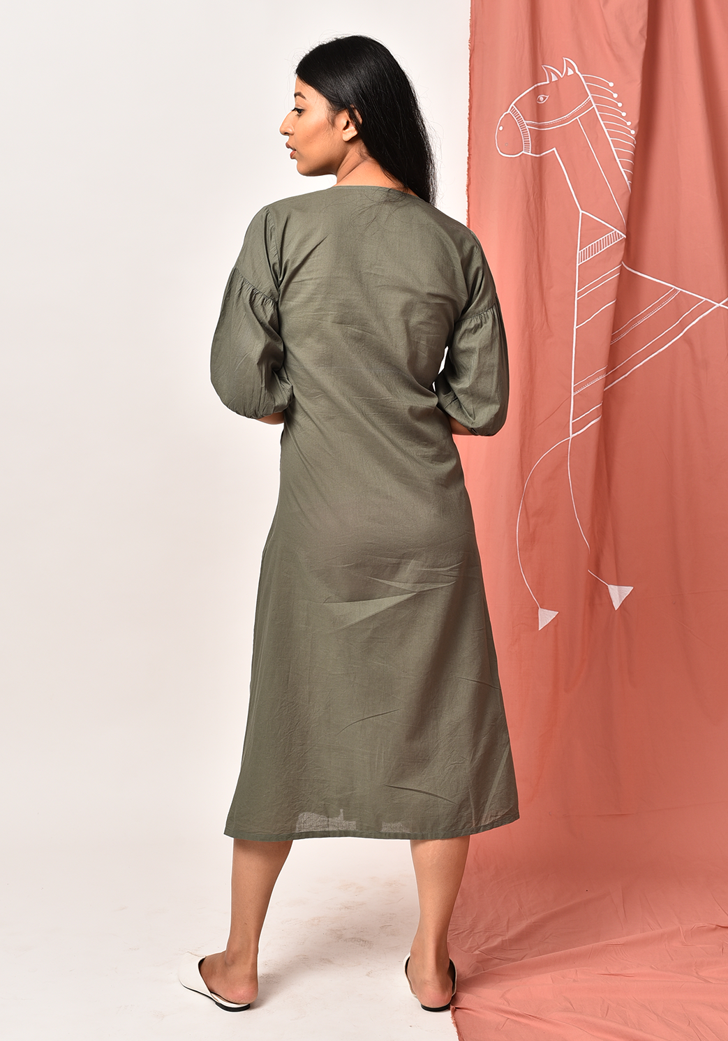 Zorani Gathered Comfrey Dress