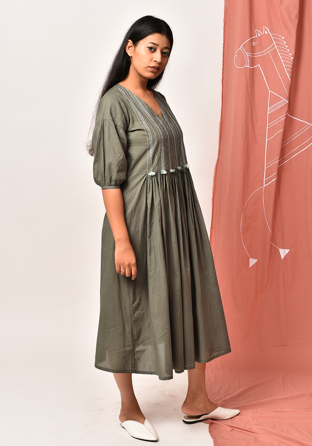 Zorani Gathered Comfrey Dress