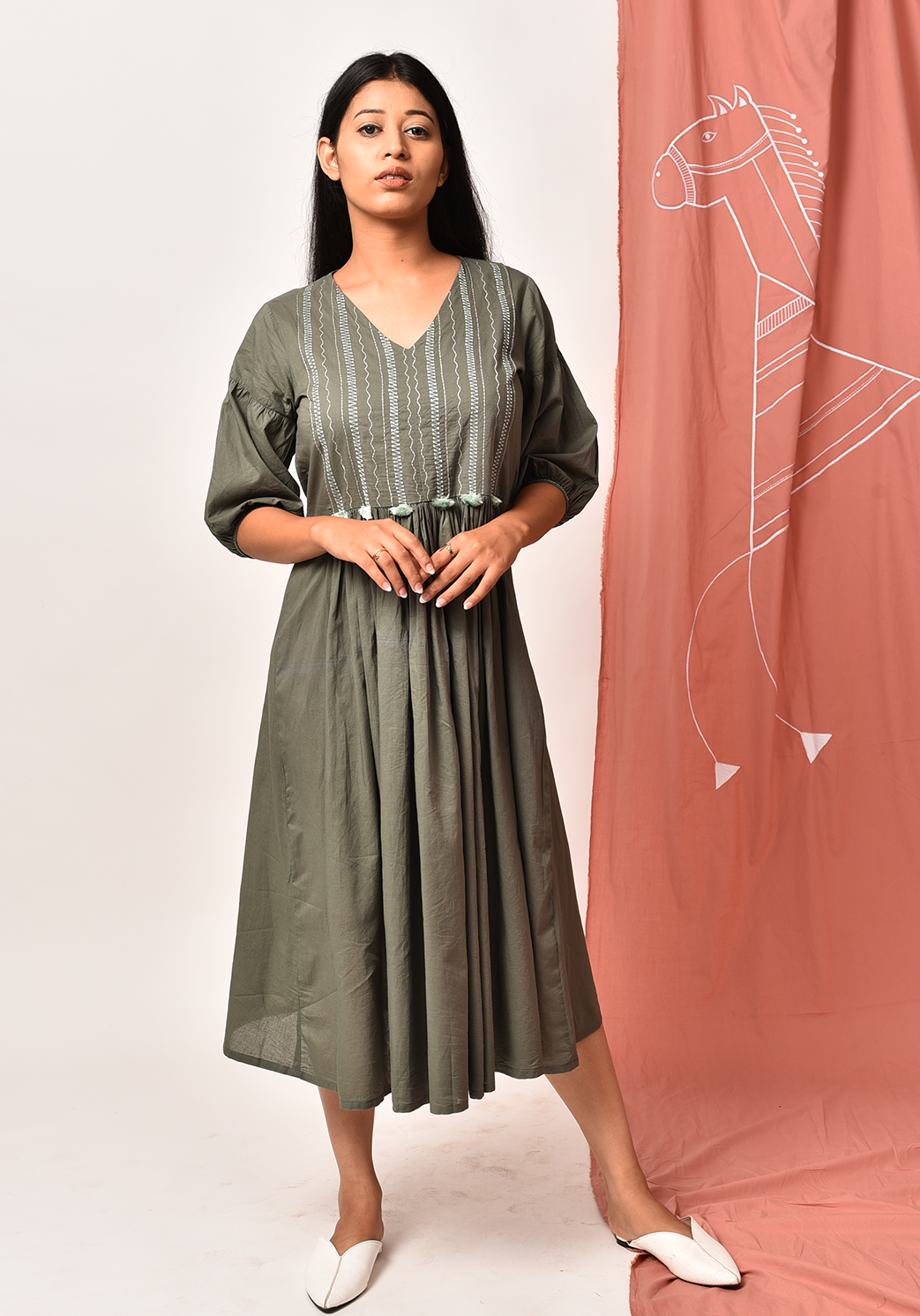 Zorani Gathered Comfrey Dress