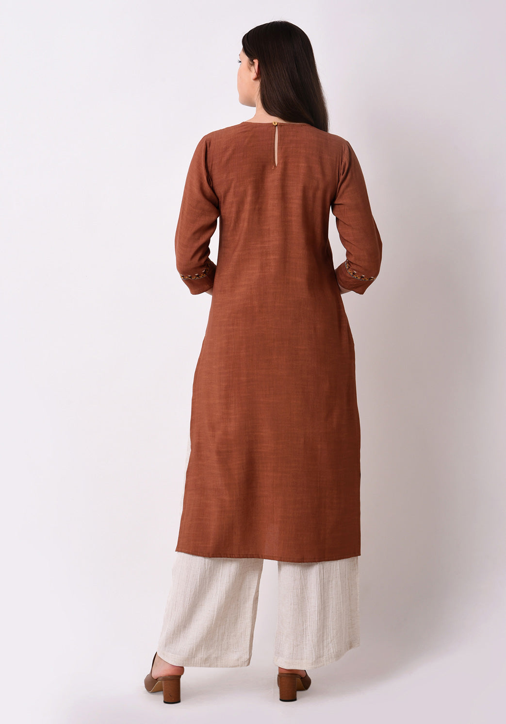 Straight Embriodred Kurta - Brown