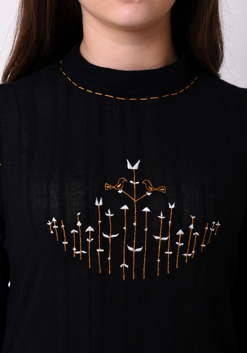 Turtle Neck Embroidered Kurta - Black
