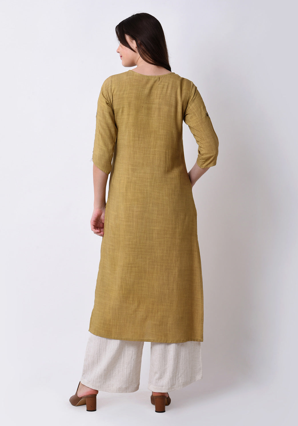 Slub Embroidered Kurta - Apple Green